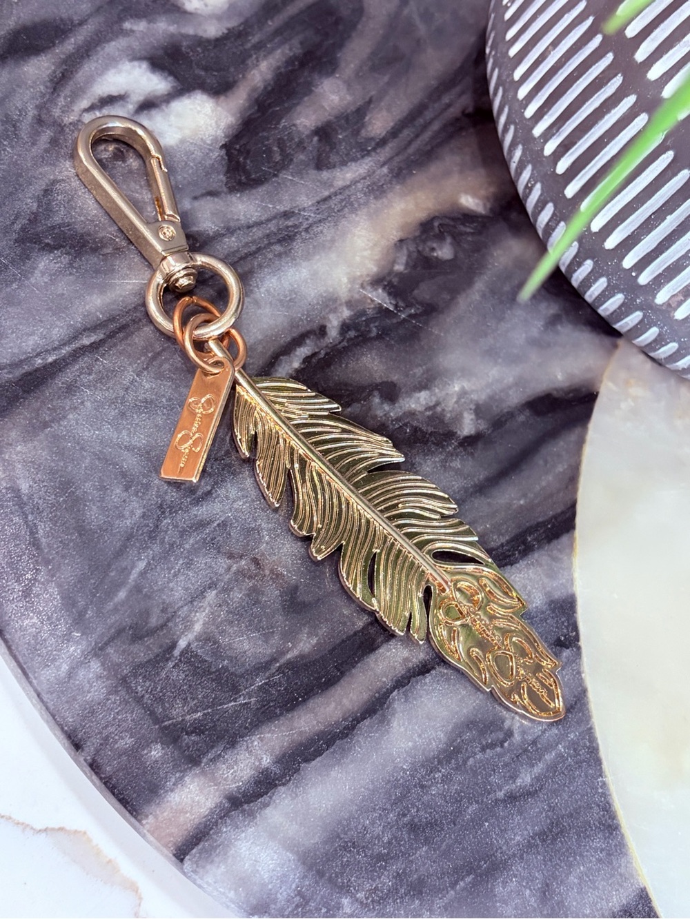 Jessica Simpson Gold Feather Keychain Charm - Designer Accent